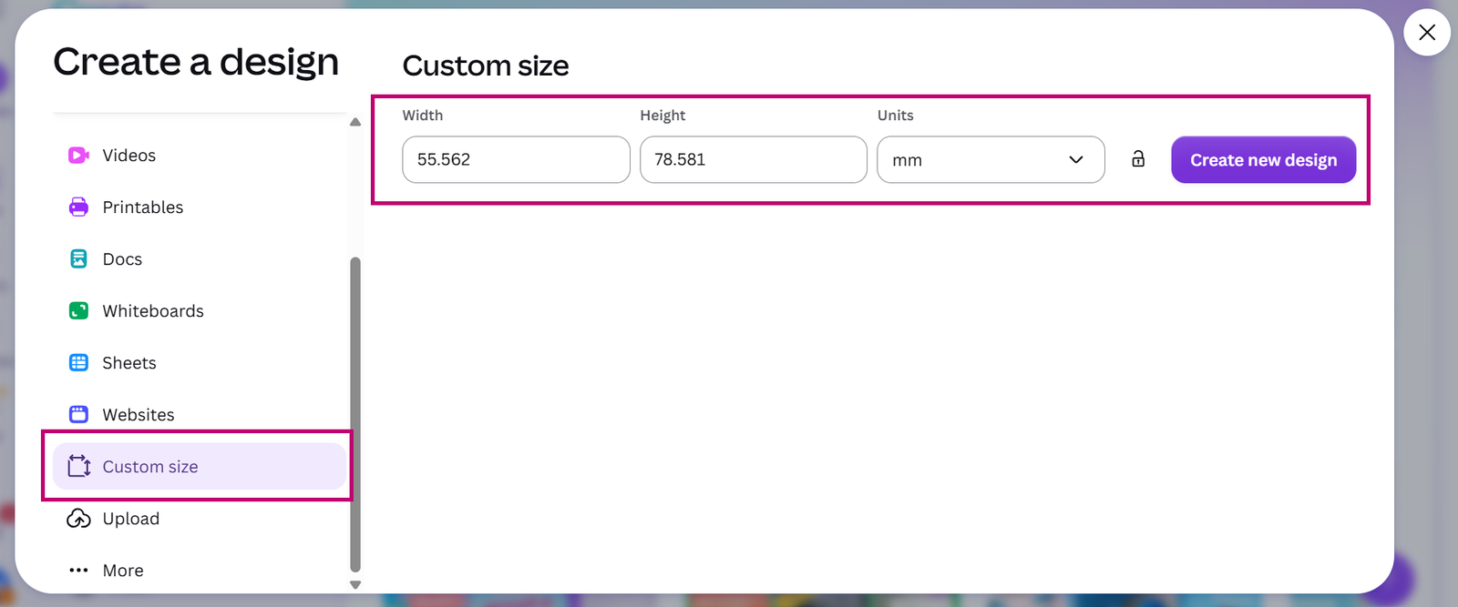 Set the exact size